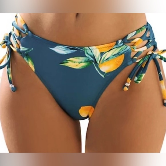 Cupshe Swim Cupshe Lemon Print Sidetie Ruchedbikini Bottoms Size